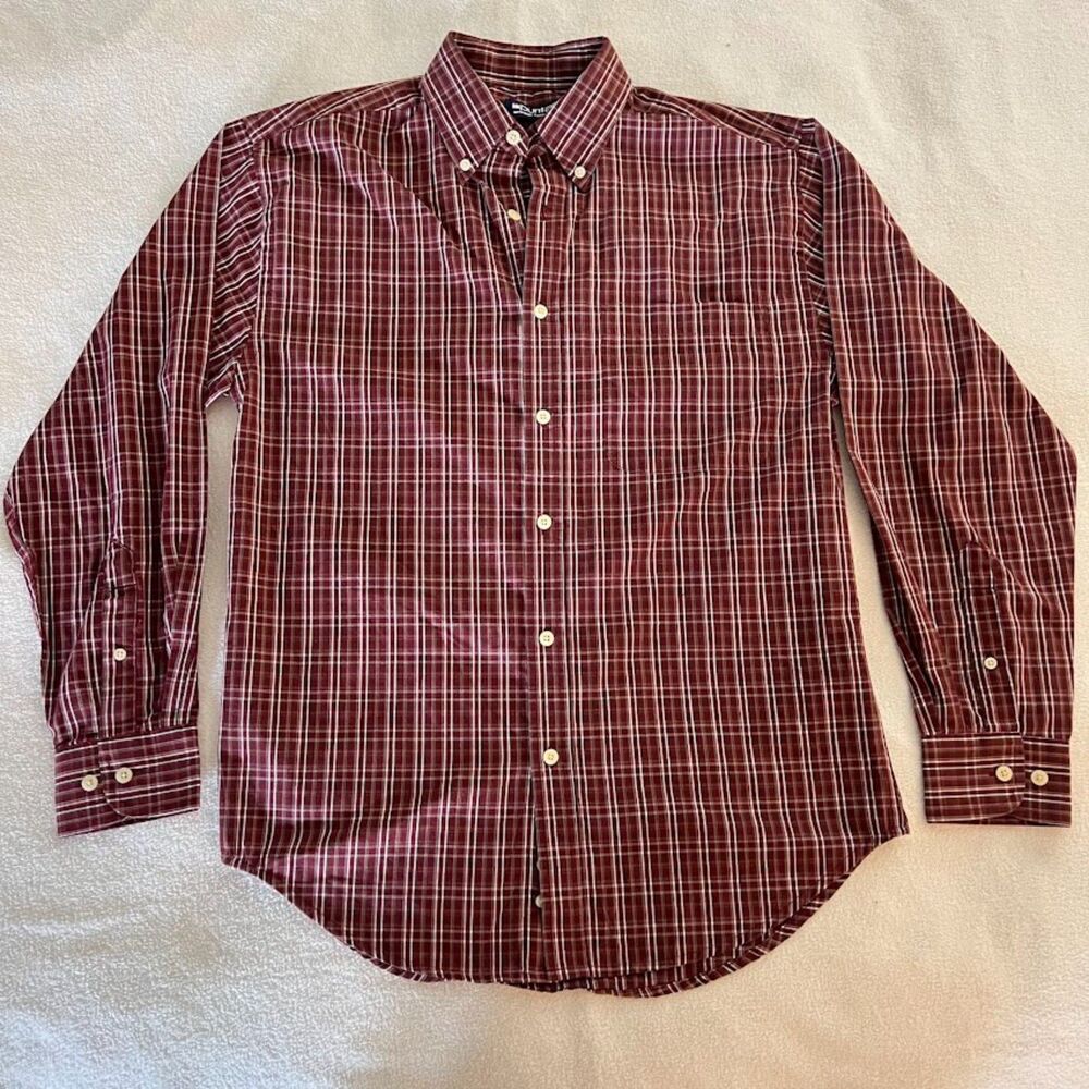Puritan Button-Down Men's S Shirt Wrinkle Resistant Red White Plaid Long Sleeves